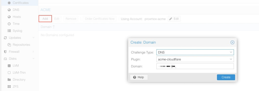 Proxmox Add Create Domain