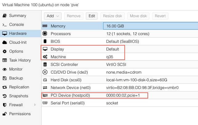 Ubuntu VM iGPU Hardware Settings