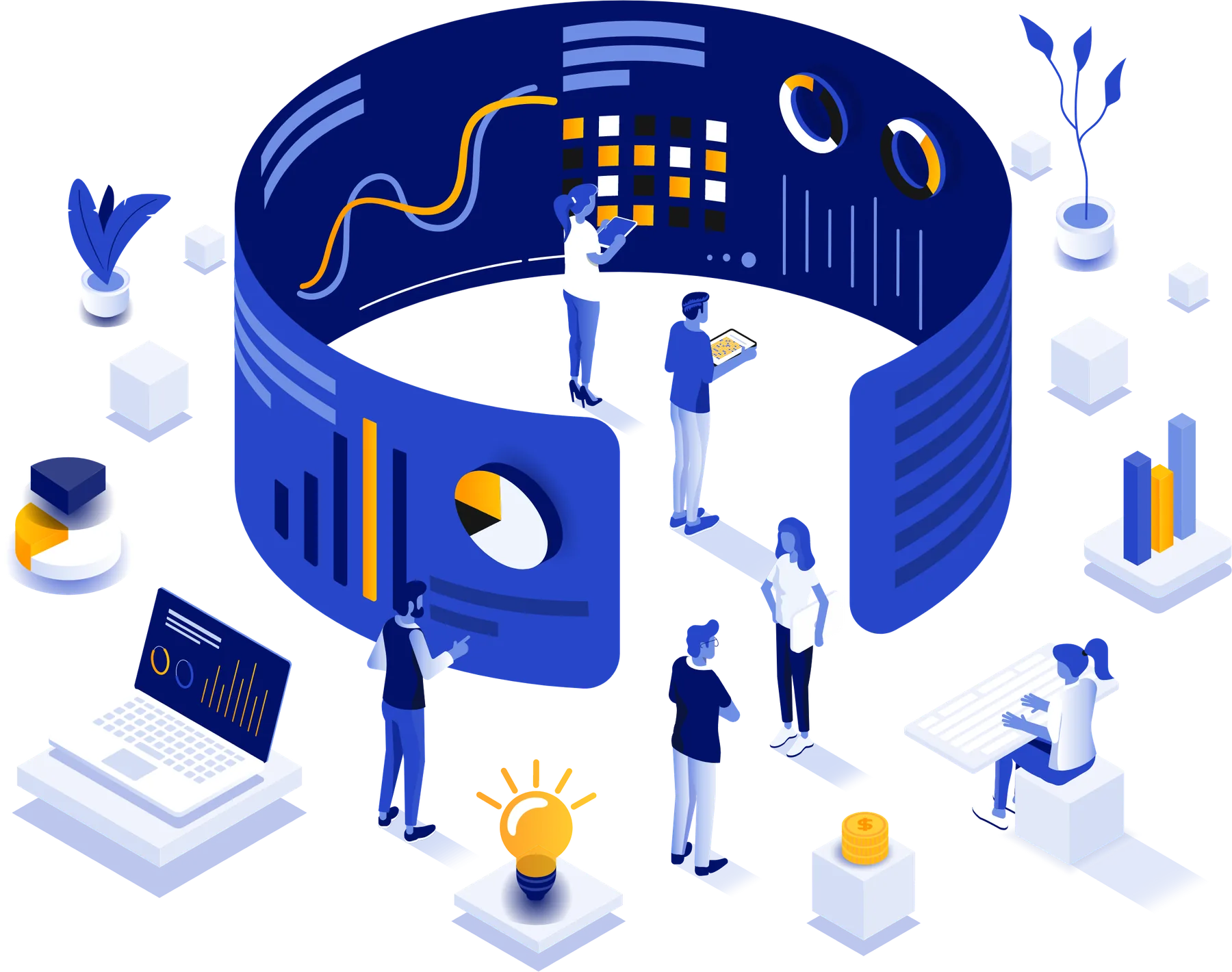 People collaborating around a digital knowledge platform